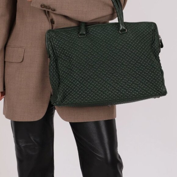 Bottega Veneta Intrecciato Green Top Handle Bag Woven Leather - Picture 2 of 15